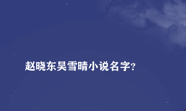 
赵晓东吴雪晴小说名字？

