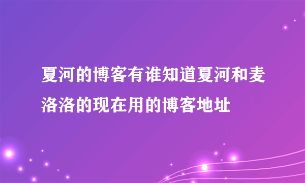 夏河的博客有谁知道夏河和麦洛洛的现在用的博客地址