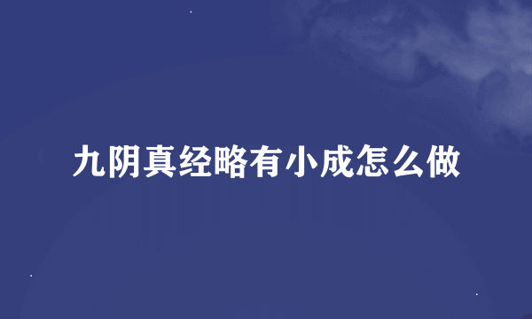 九阴真经略有小成怎么做