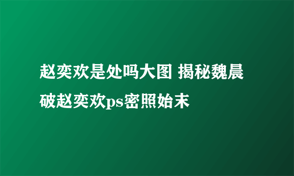 赵奕欢是处吗大图 揭秘魏晨破赵奕欢ps密照始末