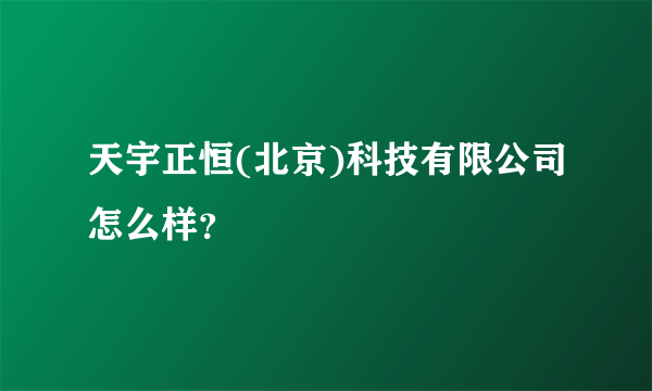 天宇正恒(北京)科技有限公司怎么样？