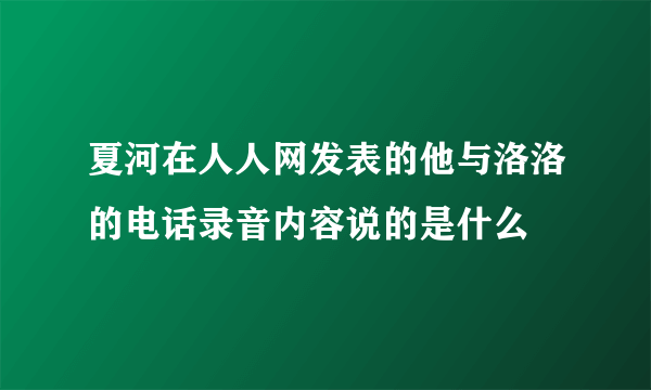 夏河在人人网发表的他与洛洛的电话录音内容说的是什么