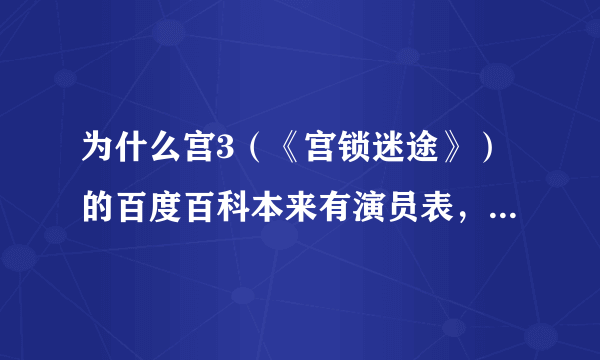 为什么宫3（《宫锁迷途》）的百度百科本来有演员表，现在怎么木有