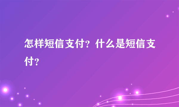 怎样短信支付？什么是短信支付？