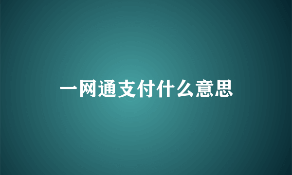 一网通支付什么意思