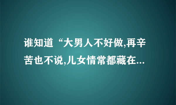 谁知道“大男人不好做,再辛苦也不说,儿女情常都藏在心窝”这歌词是那首歌的