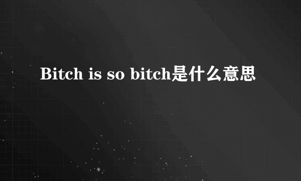 Bitch is so bitch是什么意思