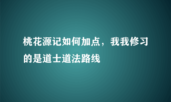 桃花源记如何加点，我我修习的是道士道法路线