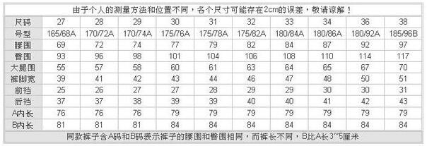 唐狮的裤子是标准码么？34码的腰围和臀围大概有多大？