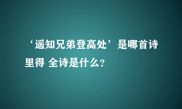 ‘遥知兄弟登高处’是哪首诗里得 全诗是什么？