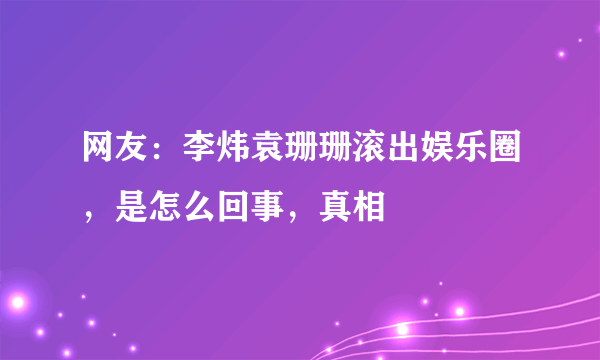 网友：李炜袁珊珊滚出娱乐圈，是怎么回事，真相