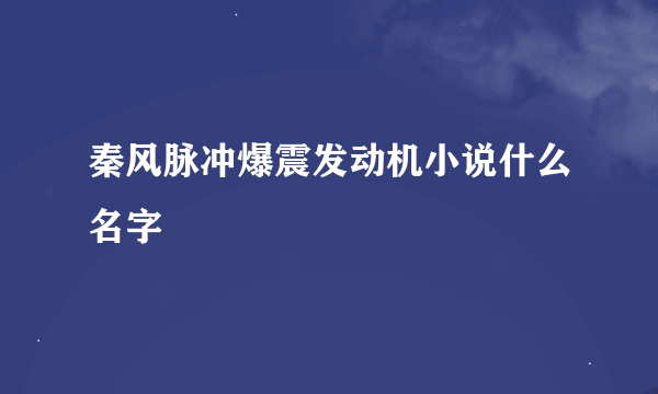 秦风脉冲爆震发动机小说什么名字