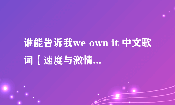 谁能告诉我we own it 中文歌词【速度与激情6主题曲】