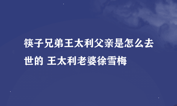 筷子兄弟王太利父亲是怎么去世的 王太利老婆徐雪梅