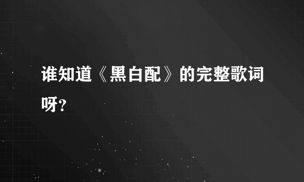 谁知道《黑白配》的完整歌词呀？