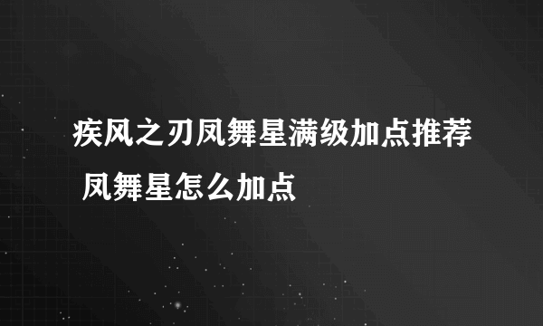 疾风之刃凤舞星满级加点推荐 凤舞星怎么加点