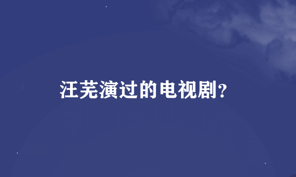 汪芜演过的电视剧？