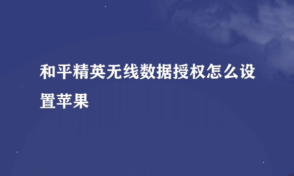 和平精英无线数据授权怎么设置苹果