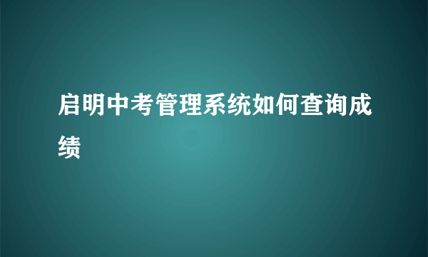 启明中考管理系统如何查询成绩