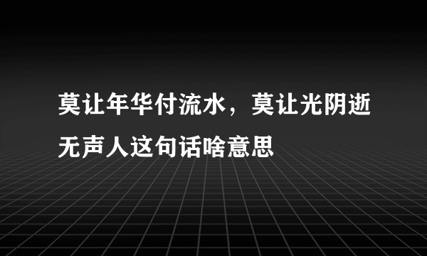 莫让年华付流水，莫让光阴逝无声人这句话啥意思