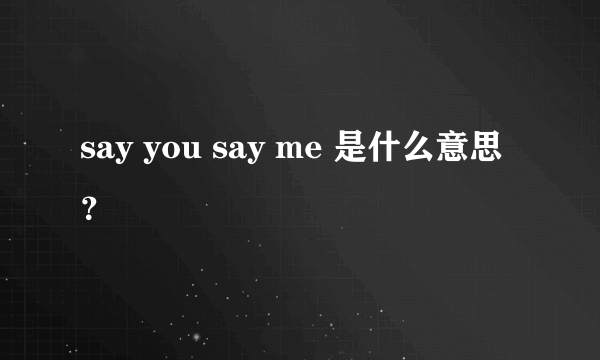 say you say me 是什么意思？