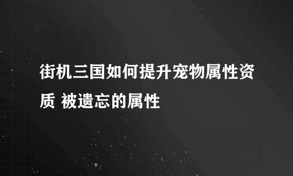 街机三国如何提升宠物属性资质 被遗忘的属性