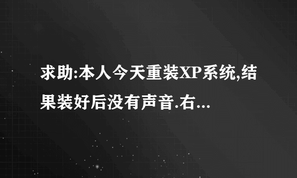 求助:本人今天重装XP系统,结果装好后没有声音.右下角也没声音的快捷