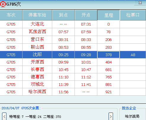 沈阳站G705在哪个检票口检票