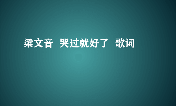 梁文音  哭过就好了  歌词