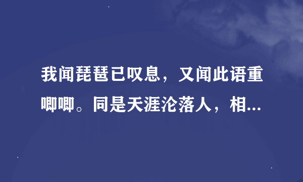 我闻琵琶已叹息，又闻此语重唧唧。同是天涯沦落人，相逢何必曾相识的赏析？