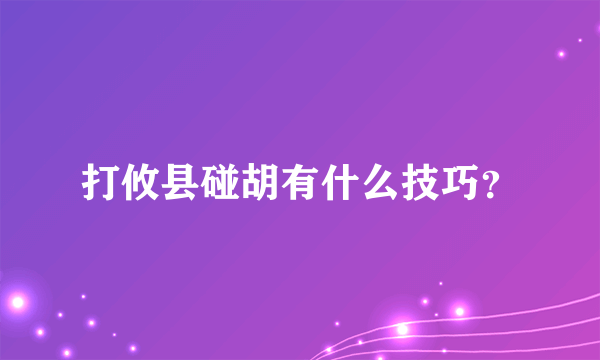 打攸县碰胡有什么技巧？