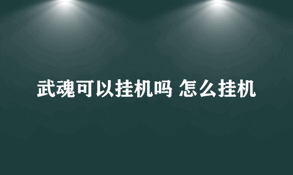 武魂可以挂机吗 怎么挂机