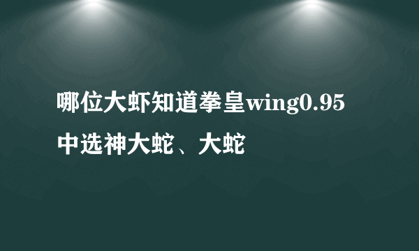 哪位大虾知道拳皇wing0.95中选神大蛇、大蛇