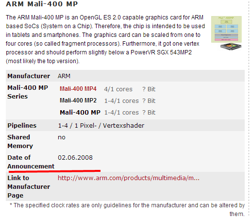 mali400最早是什么时候发布的？sgx540呢？还有adreno205？
