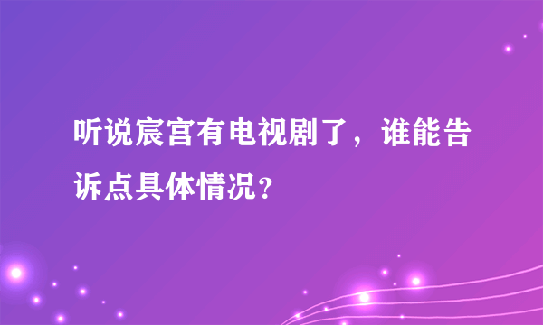 听说宸宫有电视剧了，谁能告诉点具体情况？