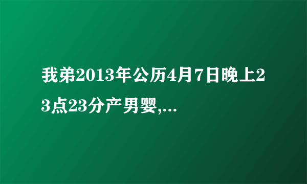 我弟2013年公历4月7日晚上23点23分产男婴,体重7市斤,父姓叶,母姓叶望高人赐名,不胜感谢