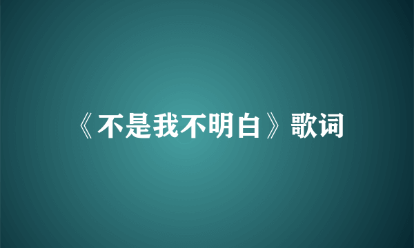 《不是我不明白》歌词