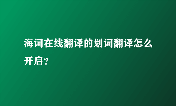 海词在线翻译的划词翻译怎么开启？