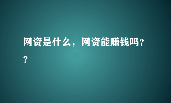 网资是什么，网资能赚钱吗？？