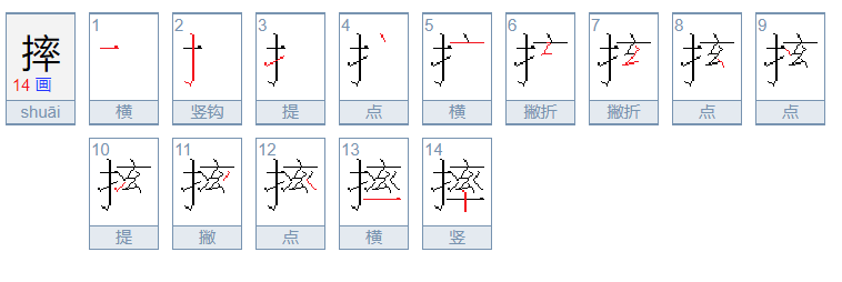 请问摔字的笔顺 是 ？？？