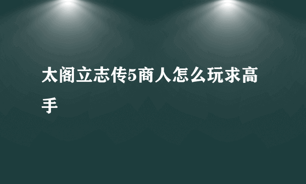 太阁立志传5商人怎么玩求高手