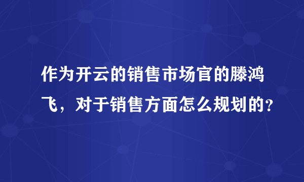 作为开云的销售市场官的滕鸿飞，对于销售方面怎么规划的？