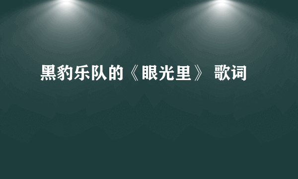 黑豹乐队的《眼光里》 歌词