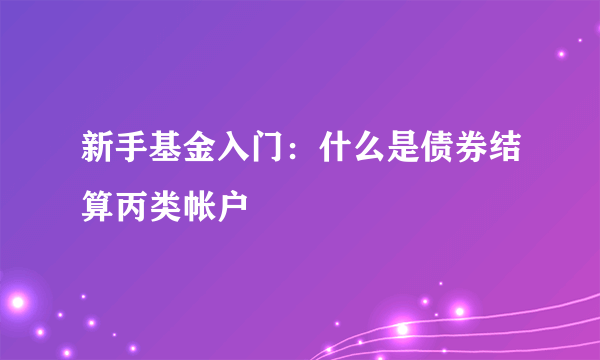 新手基金入门：什么是债券结算丙类帐户