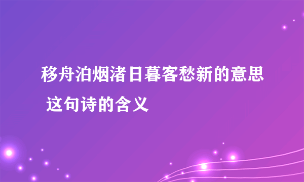 移舟泊烟渚日暮客愁新的意思 这句诗的含义