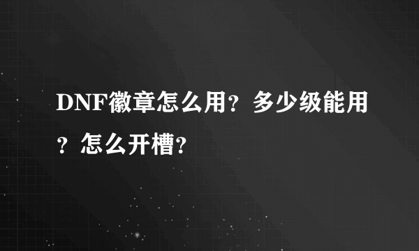 DNF徽章怎么用？多少级能用？怎么开槽？