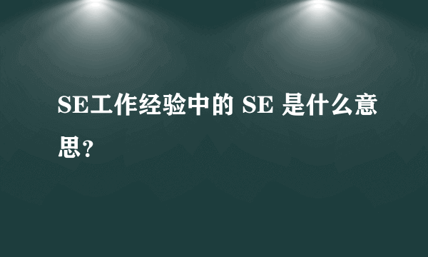 SE工作经验中的 SE 是什么意思？