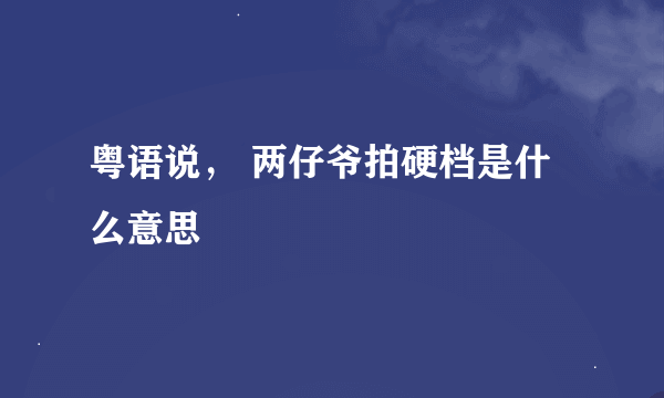 粤语说， 两仔爷拍硬档是什么意思