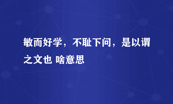 敏而好学，不耻下问，是以谓之文也 啥意思