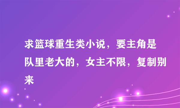 求篮球重生类小说，要主角是队里老大的，女主不限，复制别来